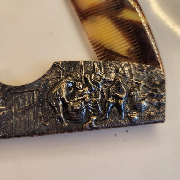 Hans Jensen Denmark Repousse Tortoise Shell Comb & Silver Plate Holder Danish - Picture 13 of 13